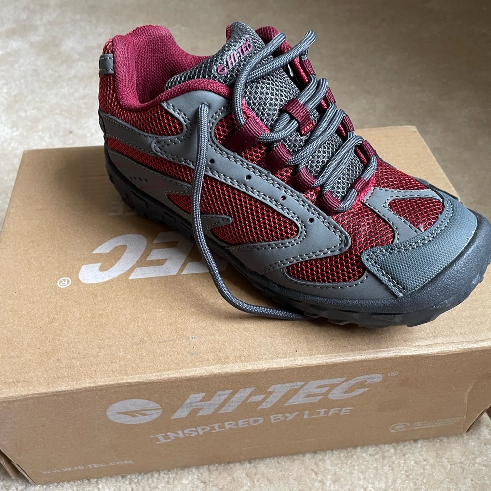 Hi-Tec Boys Shoes. Never worn. Grey and maroon.